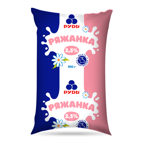 Ряжанка РУДЬ 900г, 2,5%, плівка поліетиленова